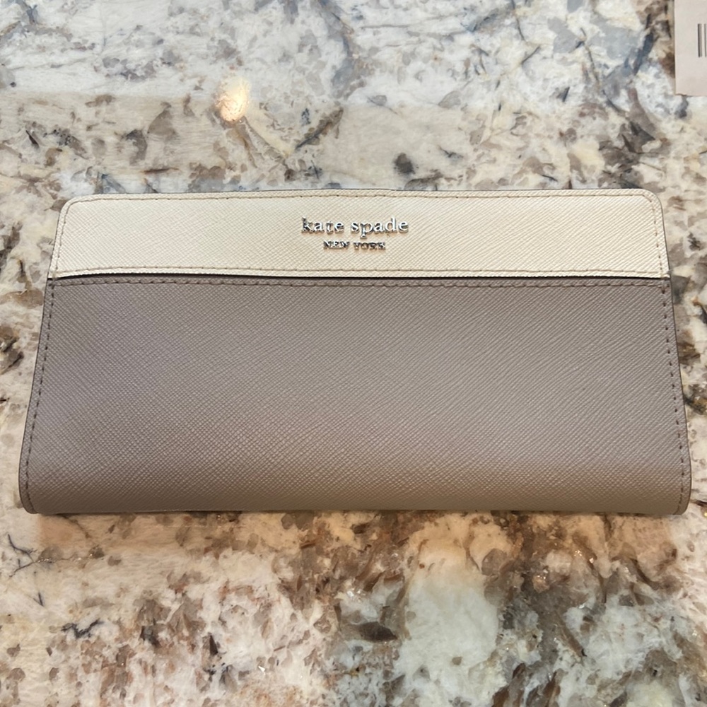 Kate Spade Saffiano Leather Continental Long Wallet White Gray Bifold